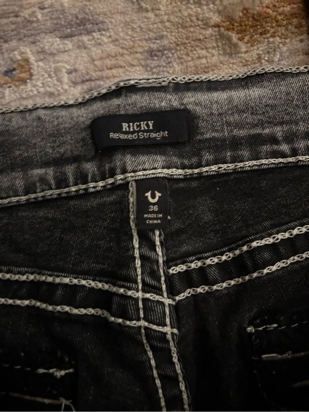 True Religion Men’s Relaxed Gray Acid-Wash Jeans
